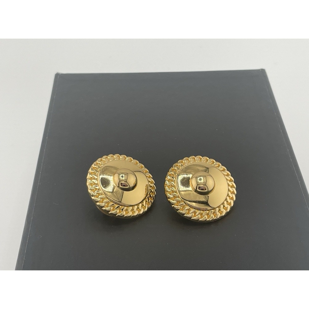 Burberry's Vintage NOS Earrings Statement Button Clip Ons Gold Tone 80s New Gift - Picture 4 of 8